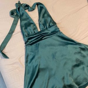 EMERALD GREEN HALTER DRESS